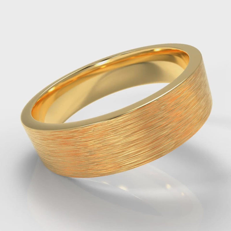 6mm Flat Top Comfort Fit Brushed Wedding Ring - Yellow Gold