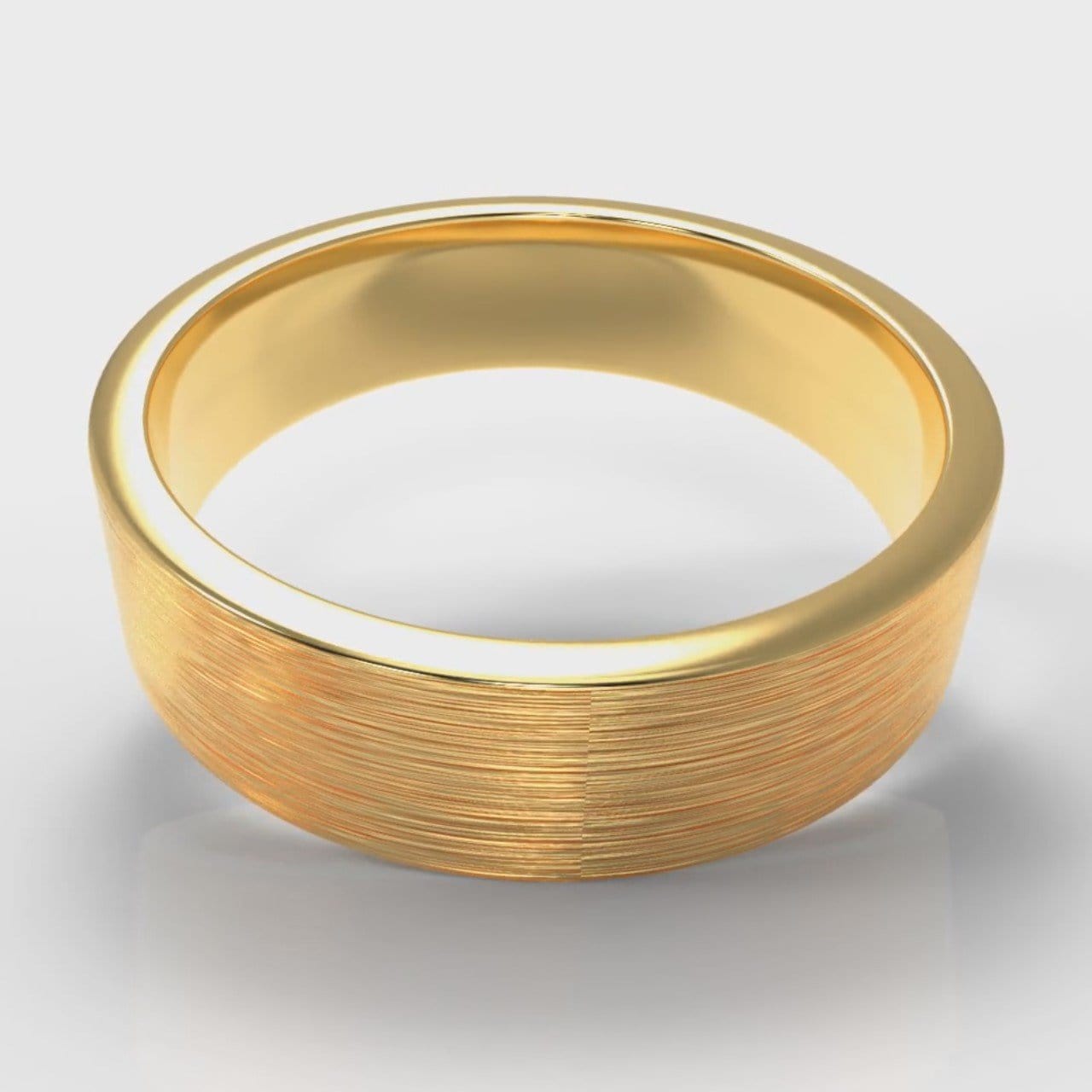 6mm Flat Top Comfort Fit Brushed Wedding Ring - Yellow Gold