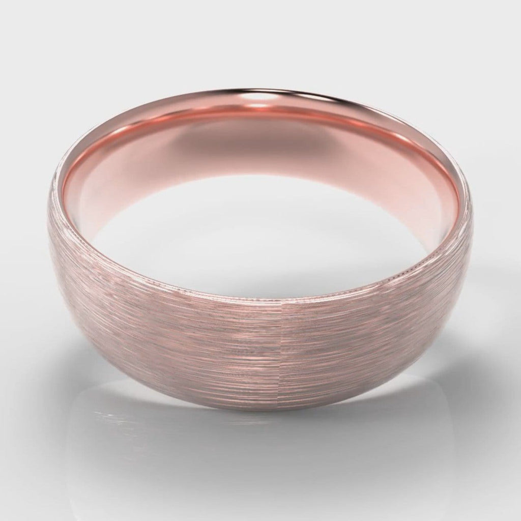 7mm Court Shaped Comfort Fit Brushed Wedding Ring - Rose Gold