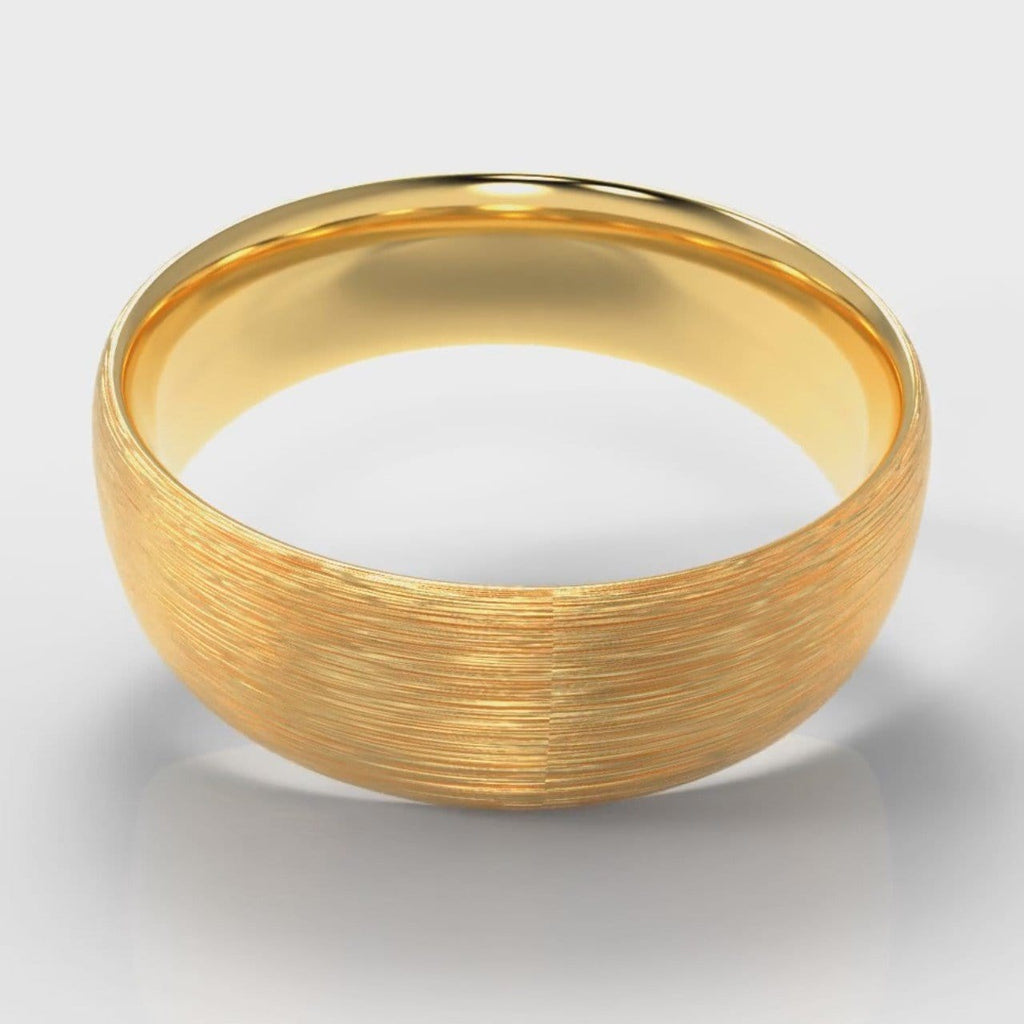 7mm Court Shaped Comfort Fit Brushed Wedding Ring - Yellow Gold