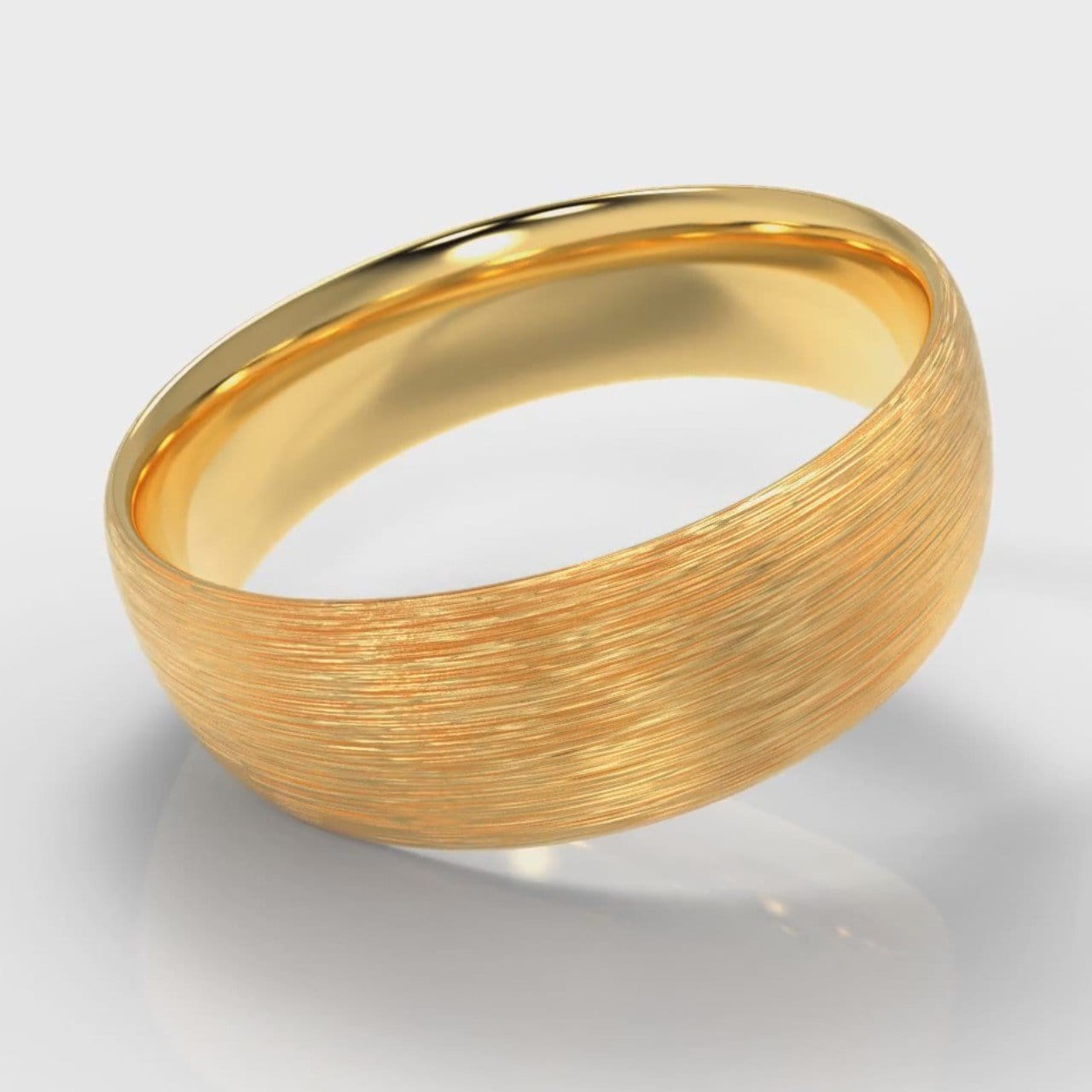 7mm Court Shaped Comfort Fit Brushed Wedding Ring - Yellow Gold