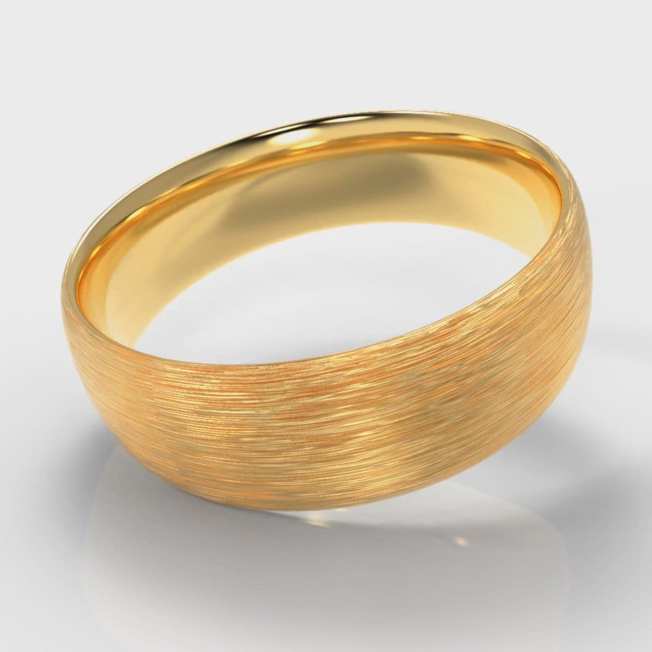 7mm Court Shaped Comfort Fit Brushed Wedding Ring - Yellow Gold