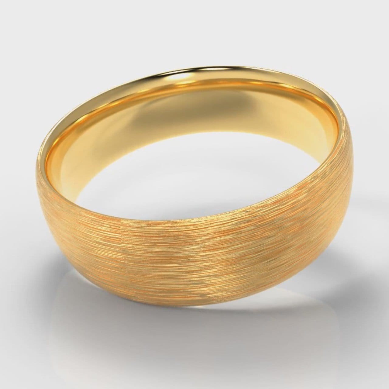 7mm Court Shaped Comfort Fit Brushed Wedding Ring - Yellow Gold