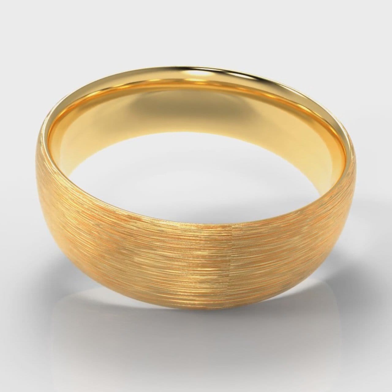 7mm Court Shaped Comfort Fit Brushed Wedding Ring - Yellow Gold