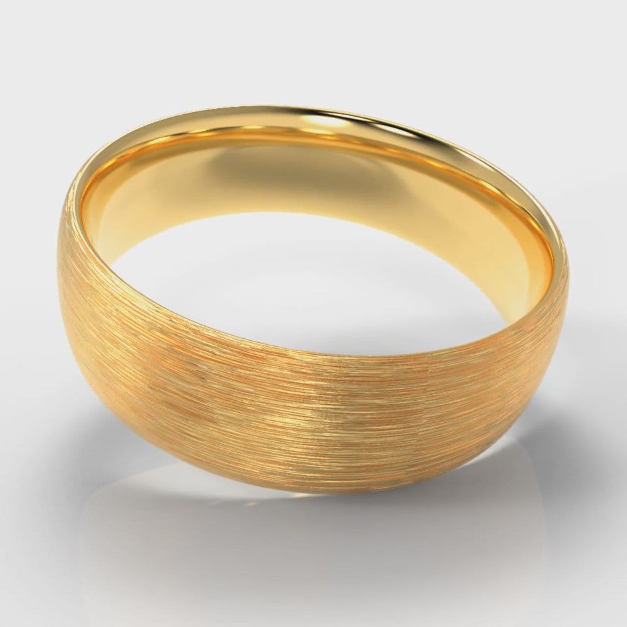 7mm Court Shaped Comfort Fit Brushed Wedding Ring - Yellow Gold