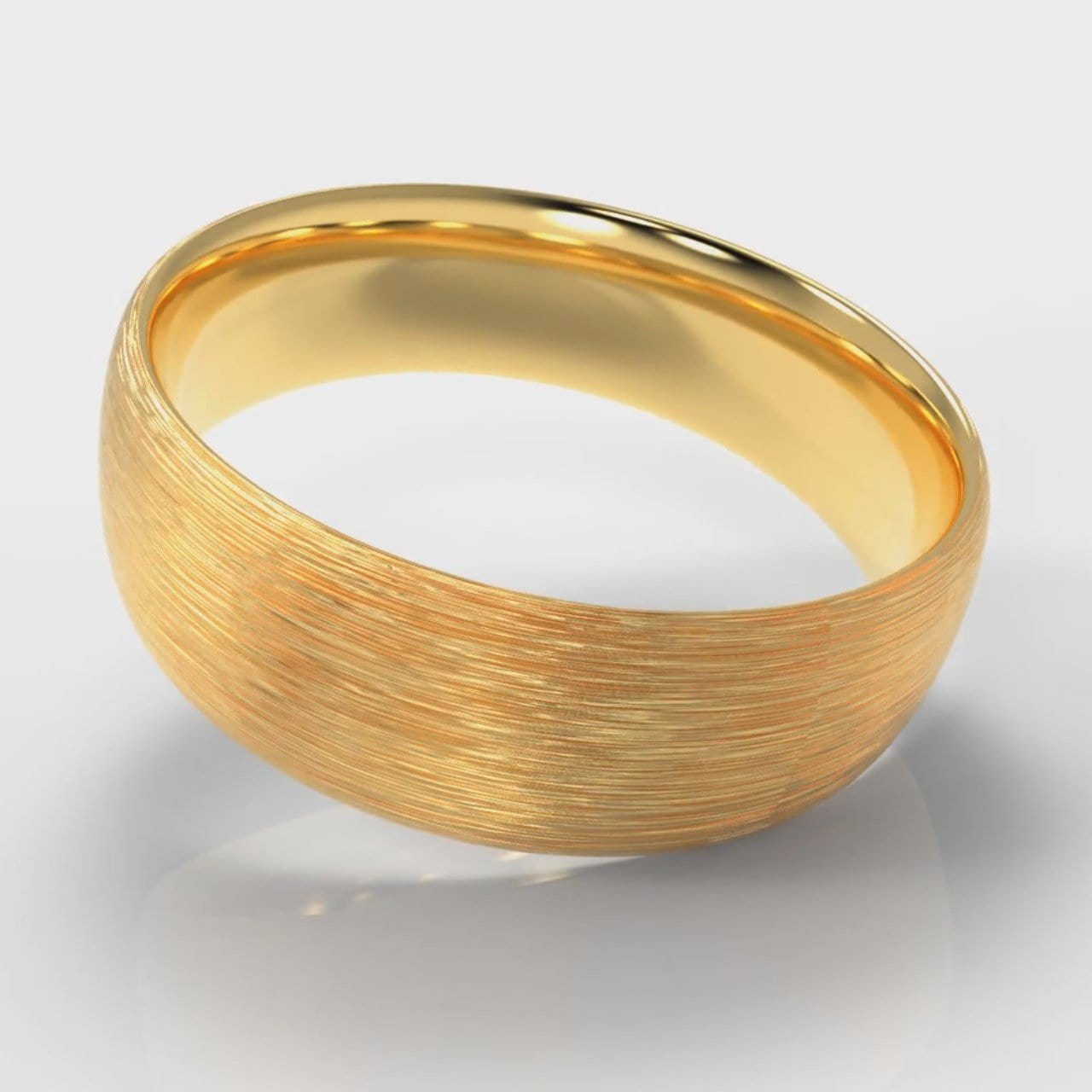 7mm Court Shaped Comfort Fit Brushed Wedding Ring - Yellow Gold