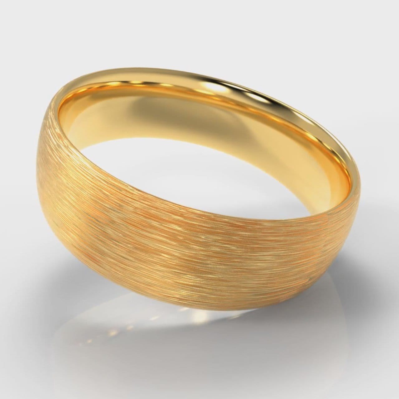 7mm Court Shaped Comfort Fit Brushed Wedding Ring - Yellow Gold