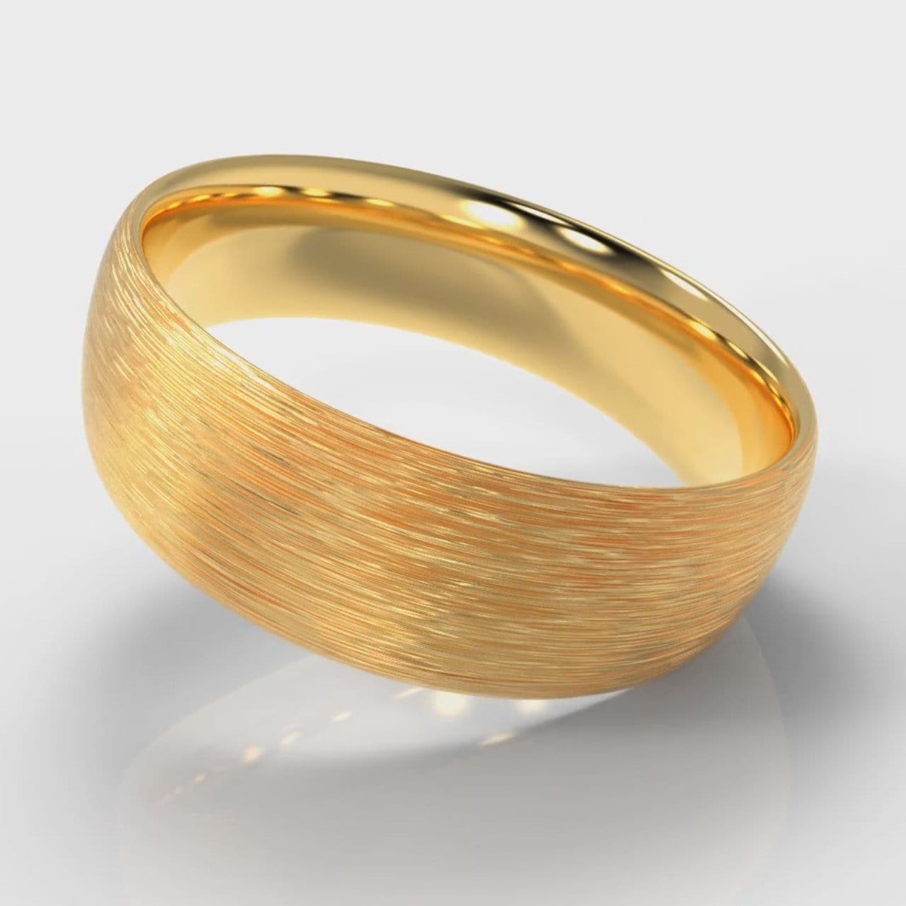 7mm Court Shaped Comfort Fit Brushed Wedding Ring - Yellow Gold