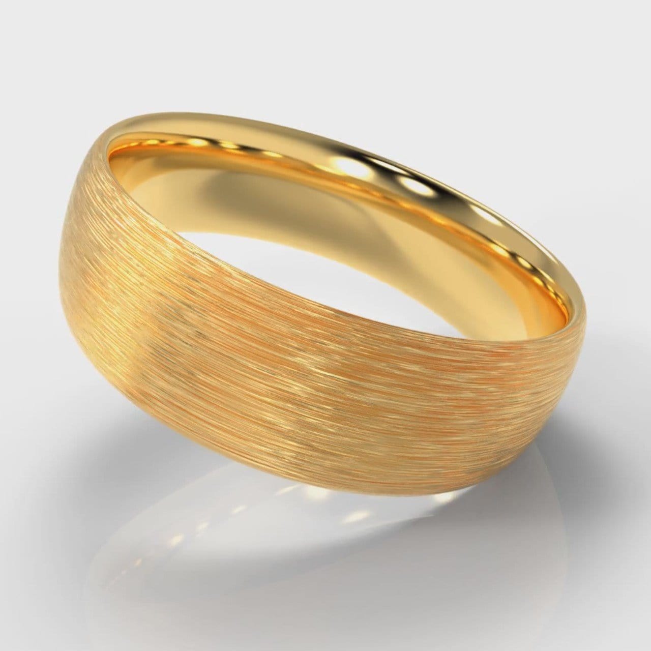 7mm Court Shaped Comfort Fit Brushed Wedding Ring - Yellow Gold