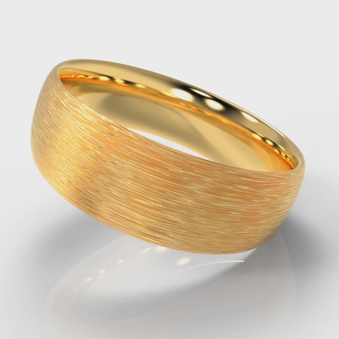 7mm Court Shaped Comfort Fit Brushed Wedding Ring - Yellow Gold