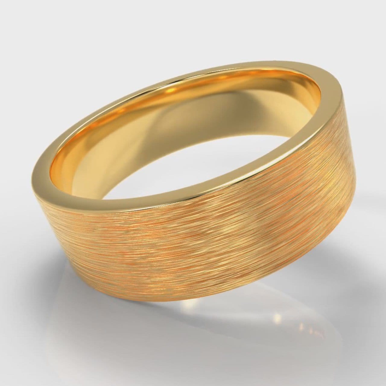 7mm Flat Top Comfort Fit Brushed Wedding Ring - Yellow Gold