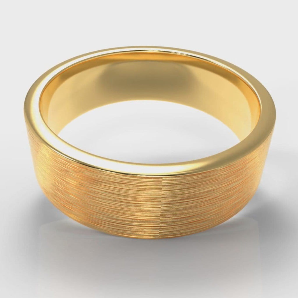 7mm Flat Top Comfort Fit Brushed Wedding Ring - Yellow Gold