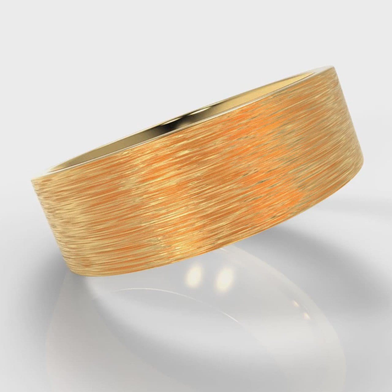 7mm Flat Top Comfort Fit Brushed Wedding Ring - Yellow Gold