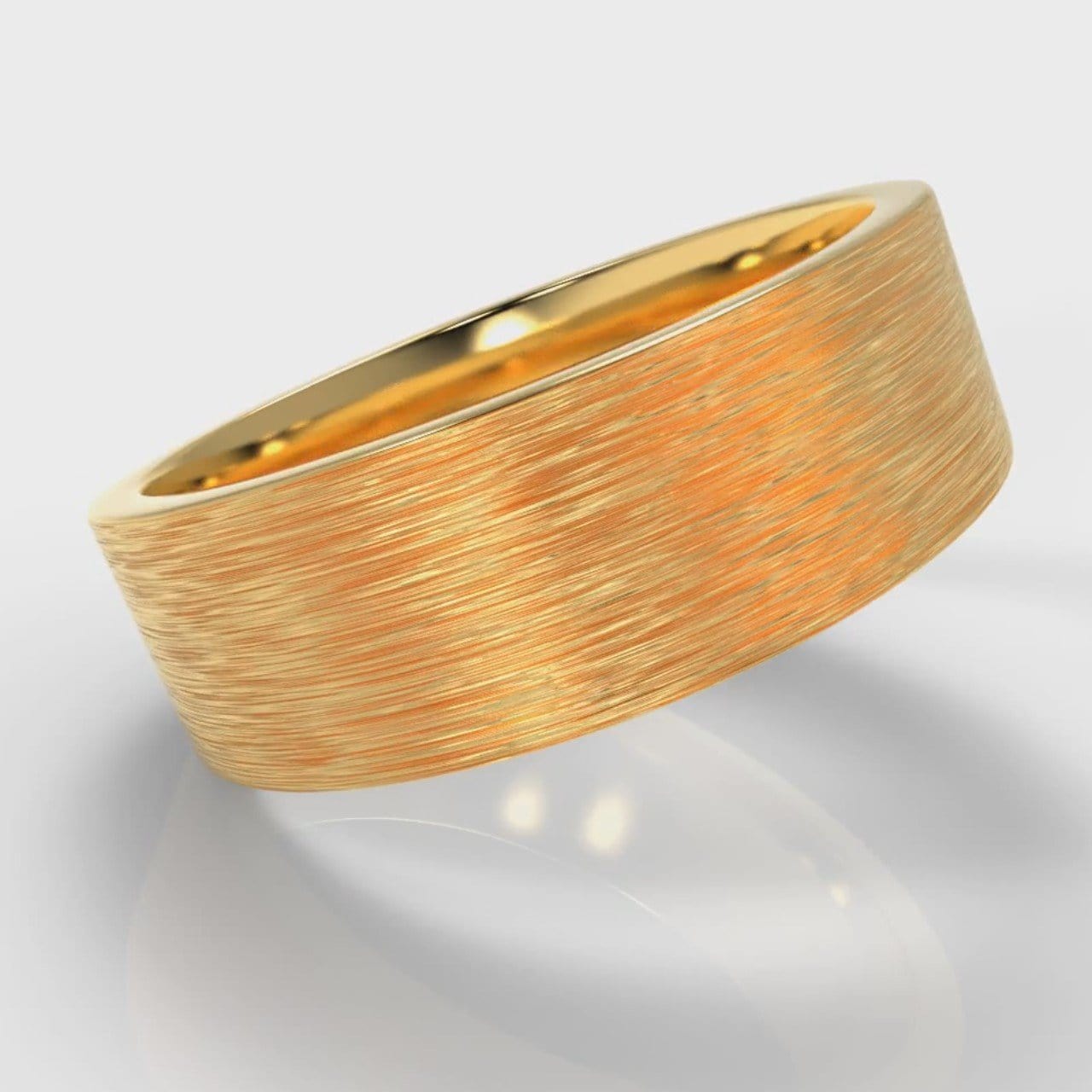 7mm Flat Top Comfort Fit Brushed Wedding Ring - Yellow Gold