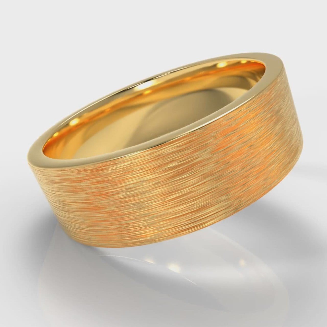 7mm Flat Top Comfort Fit Brushed Wedding Ring - Yellow Gold