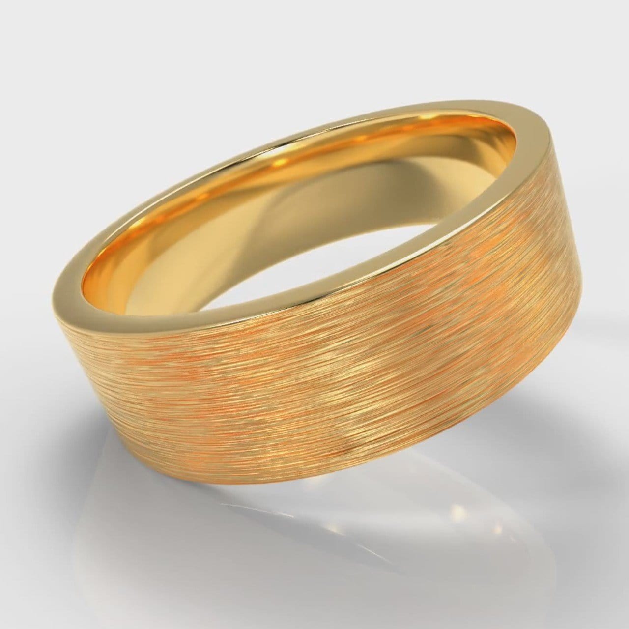 7mm Flat Top Comfort Fit Brushed Wedding Ring - Yellow Gold