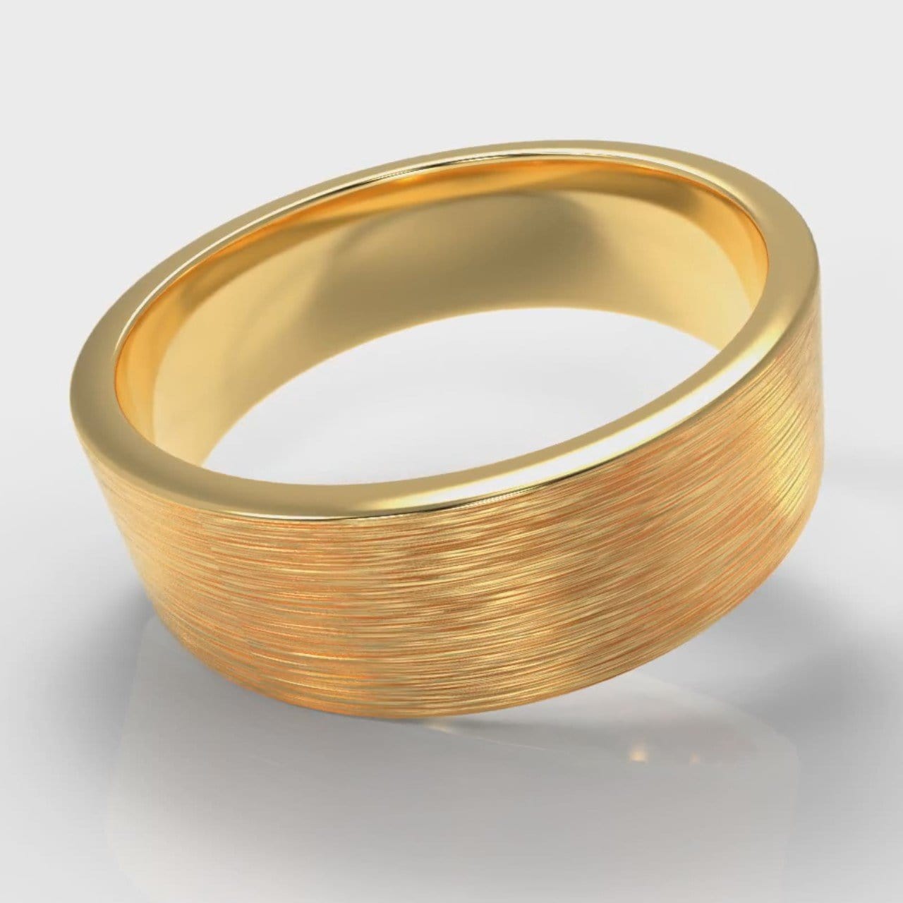 7mm Flat Top Comfort Fit Brushed Wedding Ring - Yellow Gold