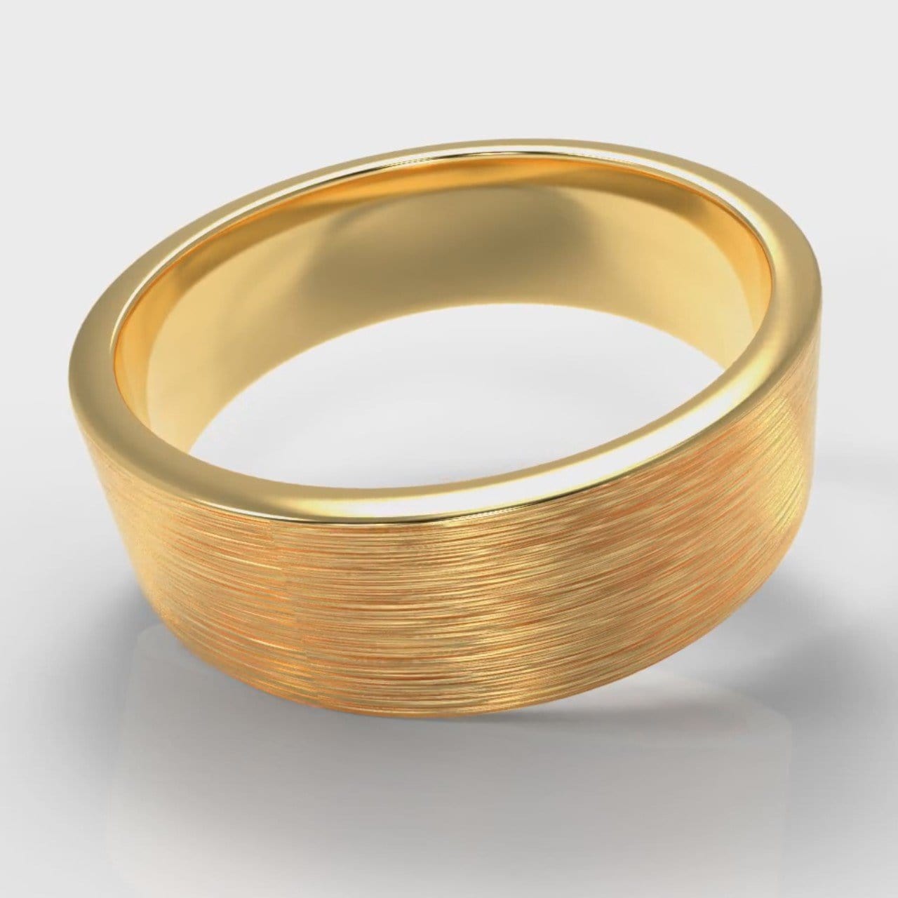 7mm Flat Top Comfort Fit Brushed Wedding Ring - Yellow Gold
