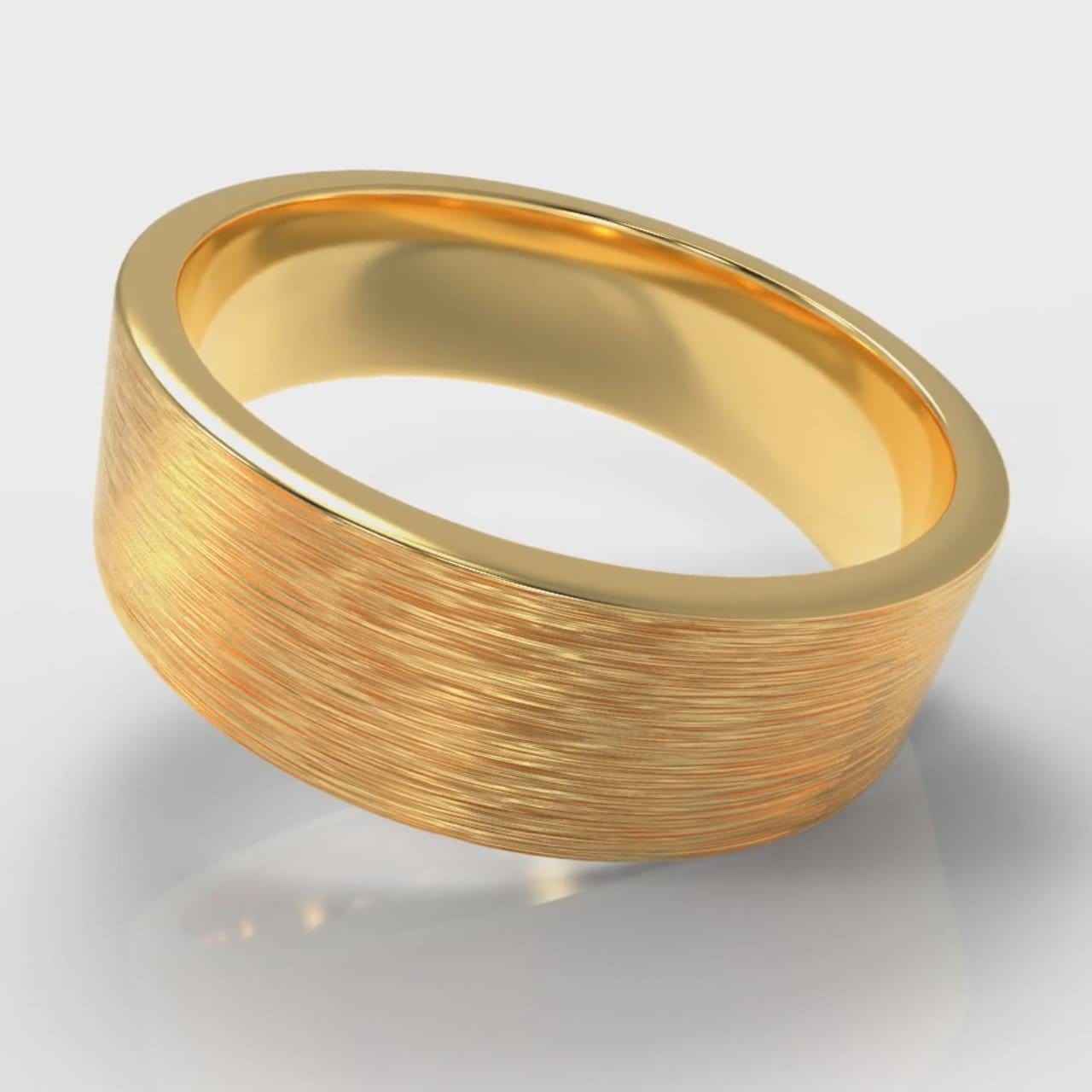 7mm Flat Top Comfort Fit Brushed Wedding Ring - Yellow Gold