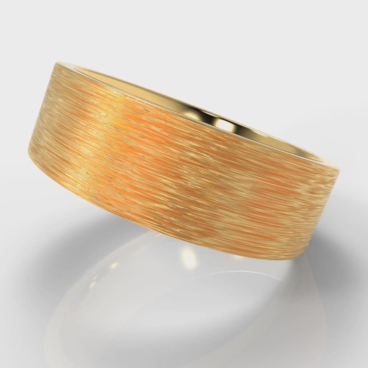 7mm Flat Top Comfort Fit Brushed Wedding Ring - Yellow Gold