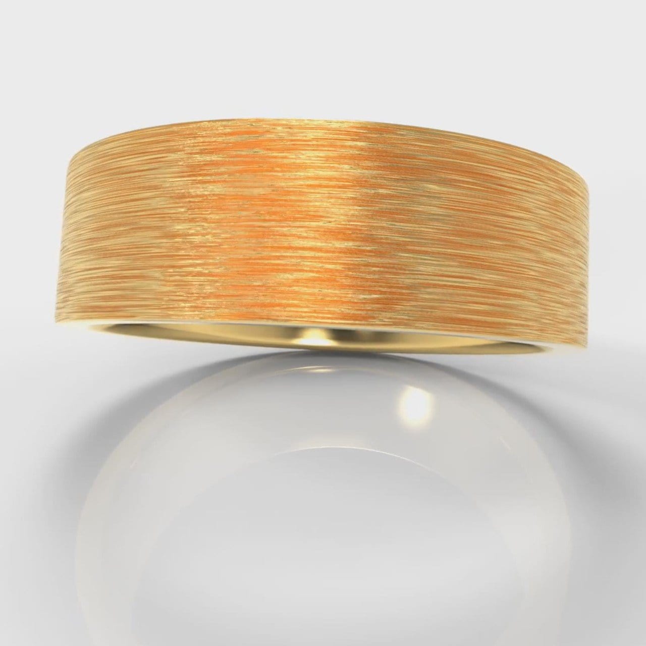 7mm Flat Top Comfort Fit Brushed Wedding Ring - Yellow Gold