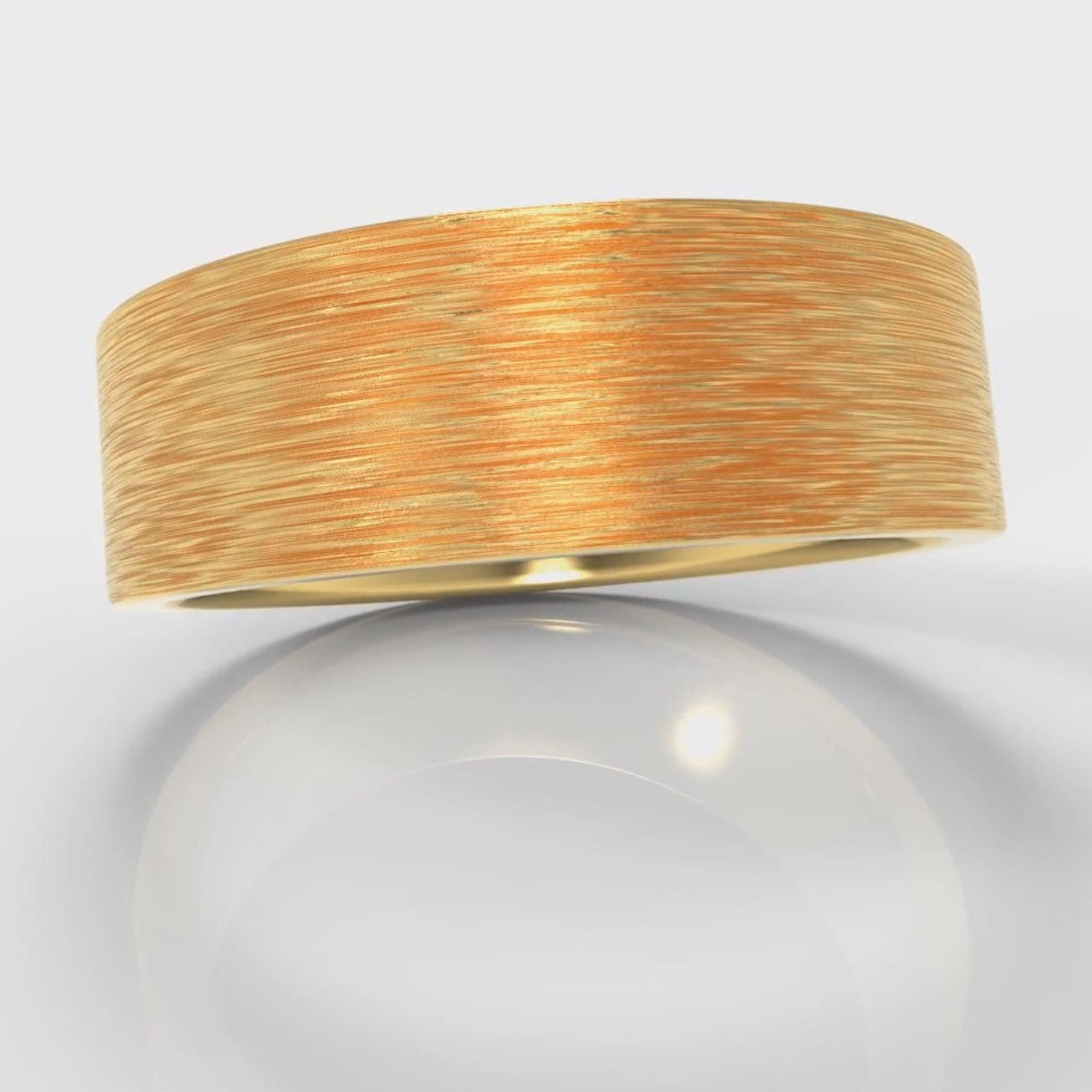 7mm Flat Top Comfort Fit Brushed Wedding Ring - Yellow Gold