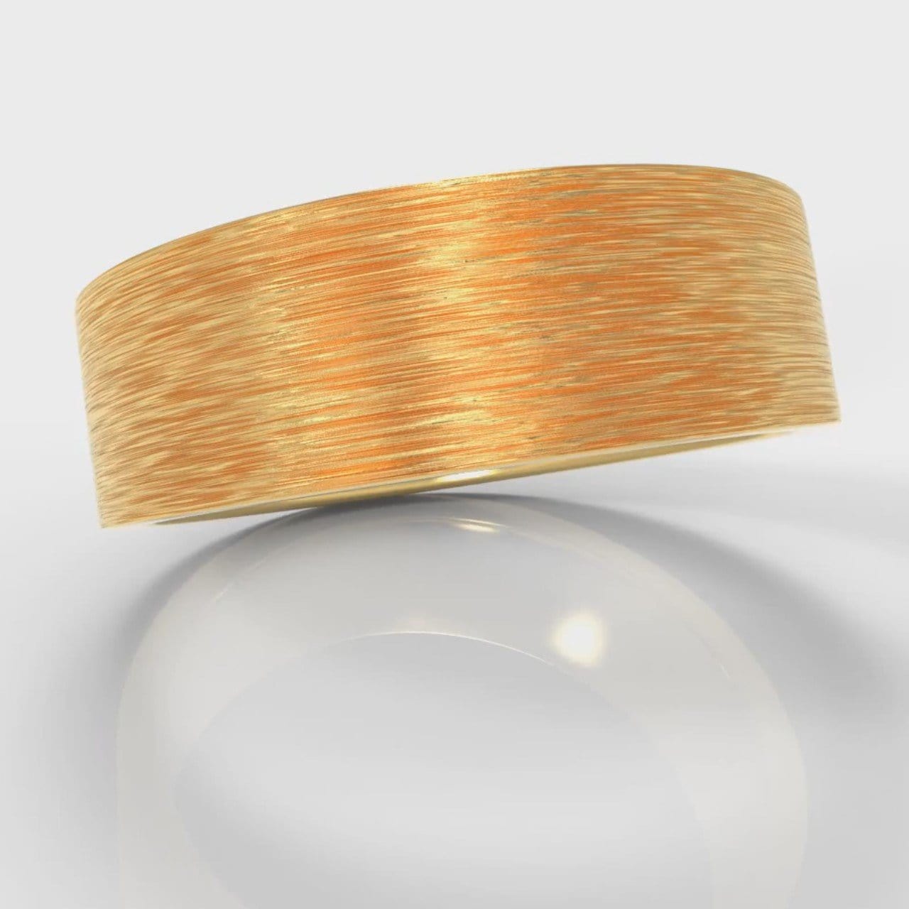 7mm Flat Top Comfort Fit Brushed Wedding Ring - Yellow Gold