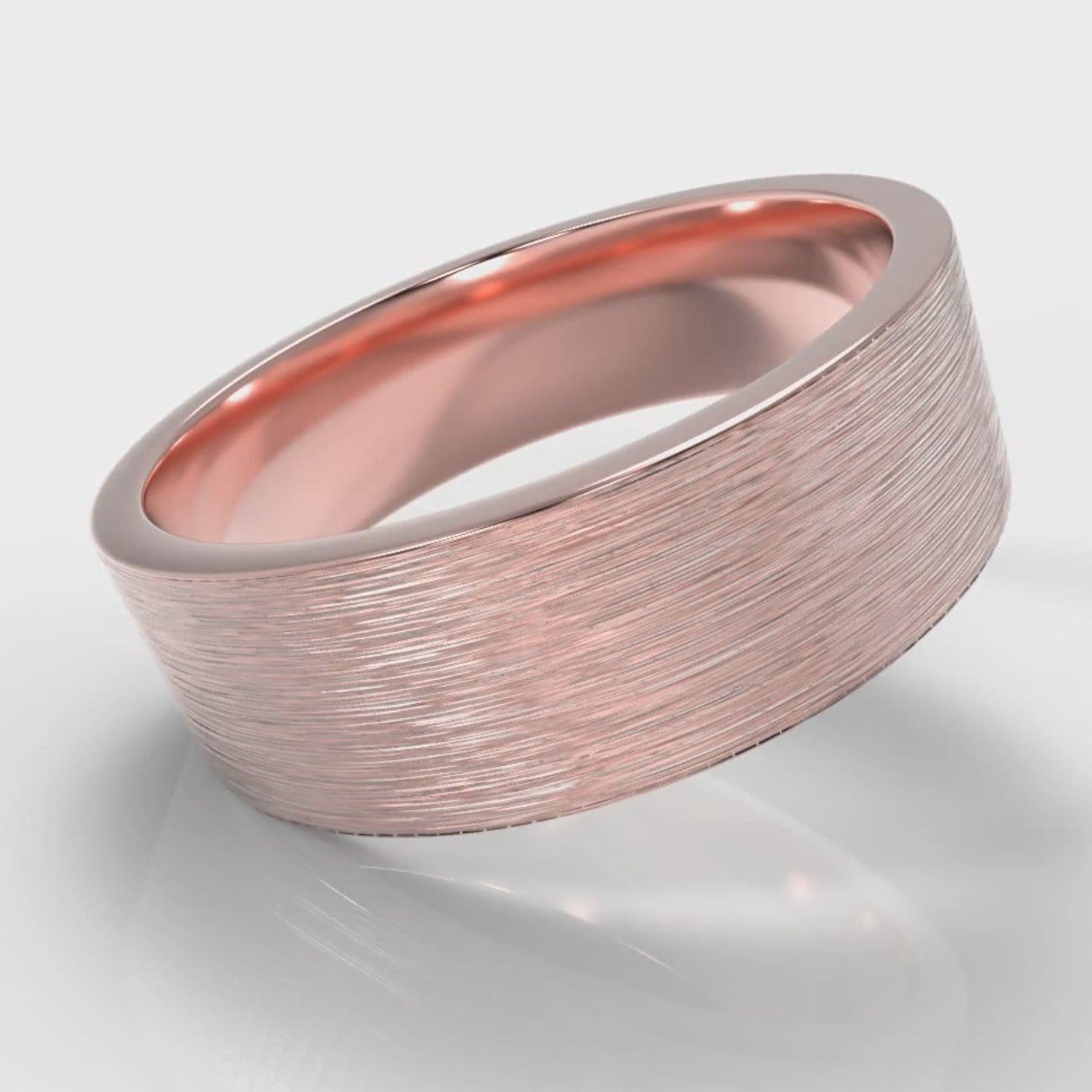 7mm Flat Top Comfort Fit Brushed Wedding Ring - Rose Gold