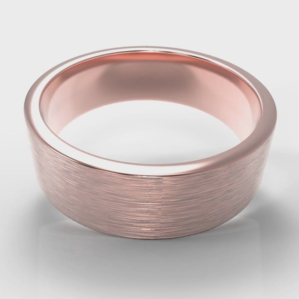 7mm Flat Top Comfort Fit Brushed Wedding Ring - Rose Gold