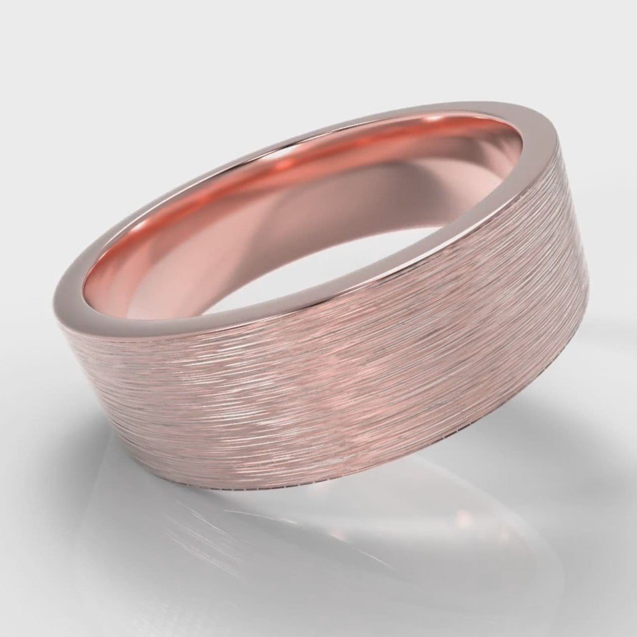 7mm Flat Top Comfort Fit Brushed Wedding Ring - Rose Gold