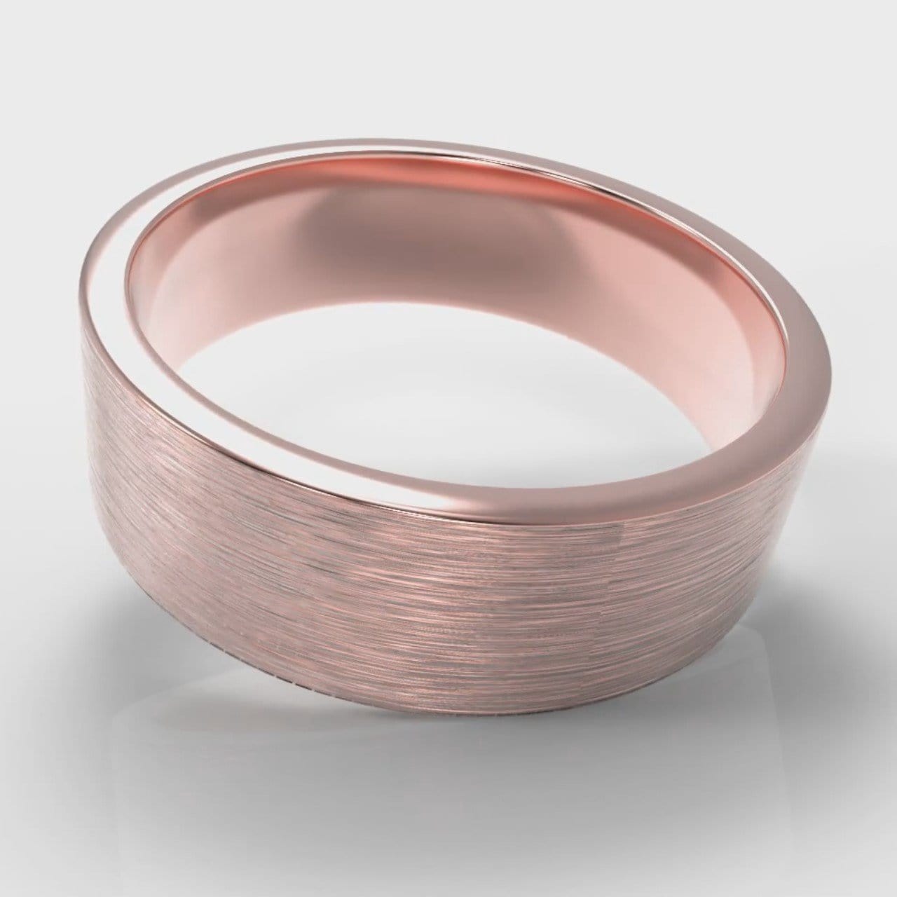 7mm Flat Top Comfort Fit Brushed Wedding Ring - Rose Gold