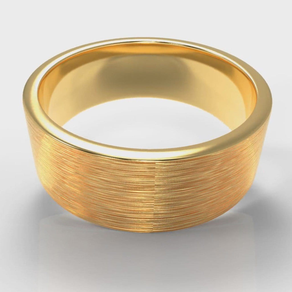 8mm Flat Top Comfort Fit Brushed Wedding Ring - Yellow Gold