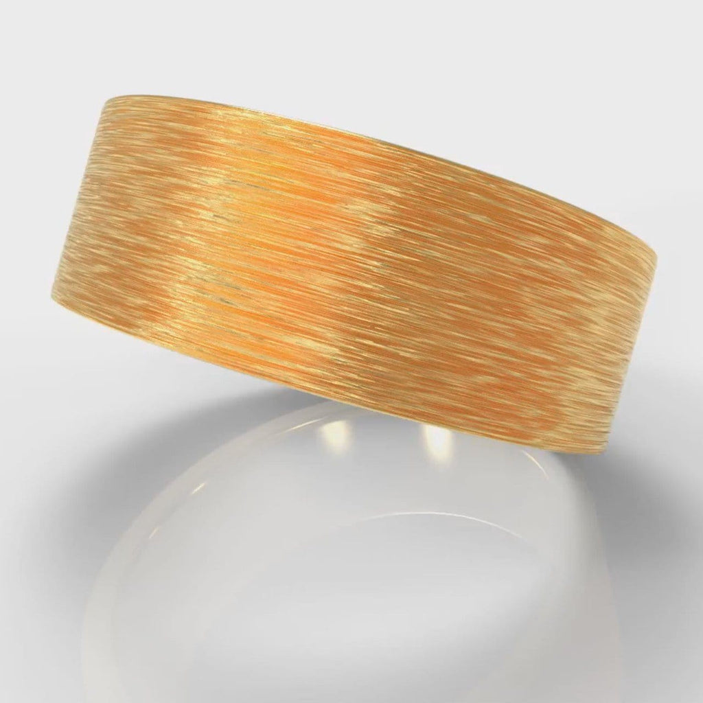 8mm Flat Top Comfort Fit Brushed Wedding Ring - Yellow Gold