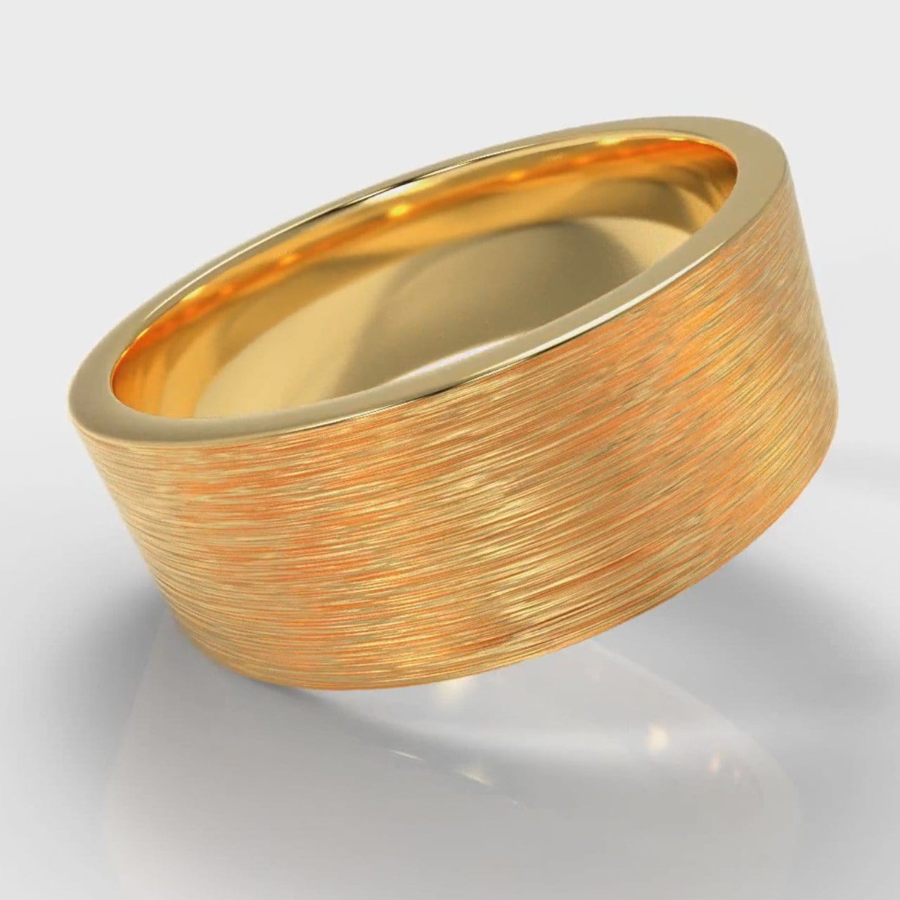 8mm Flat Top Comfort Fit Brushed Wedding Ring - Yellow Gold