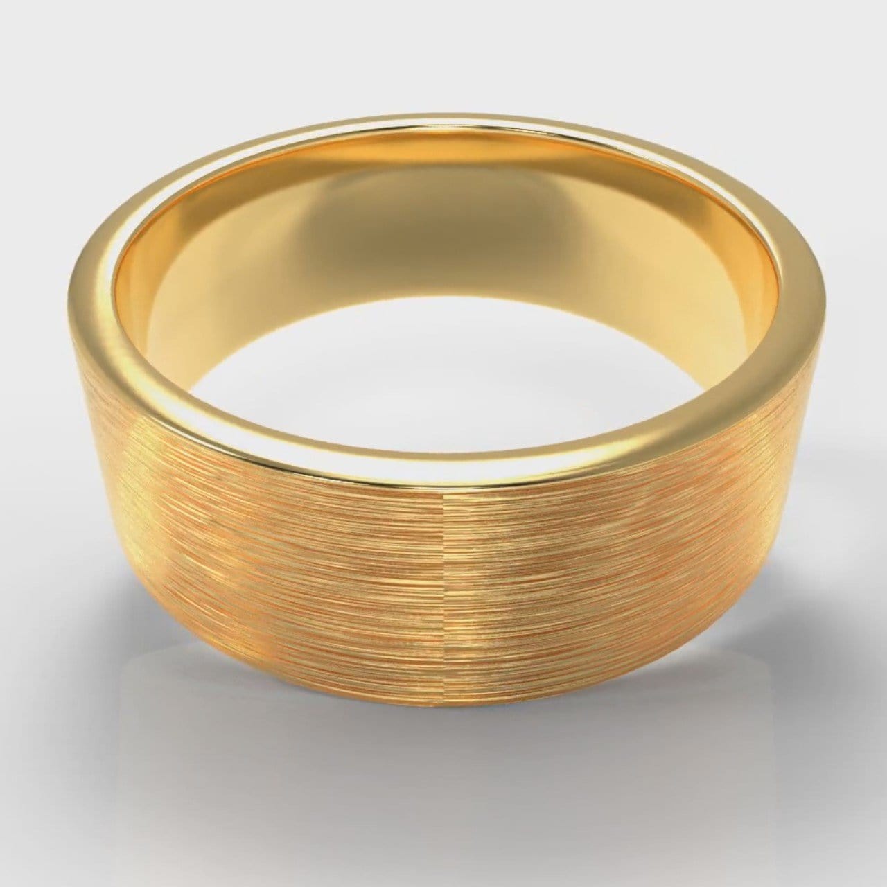 8mm Flat Top Comfort Fit Brushed Wedding Ring - Yellow Gold