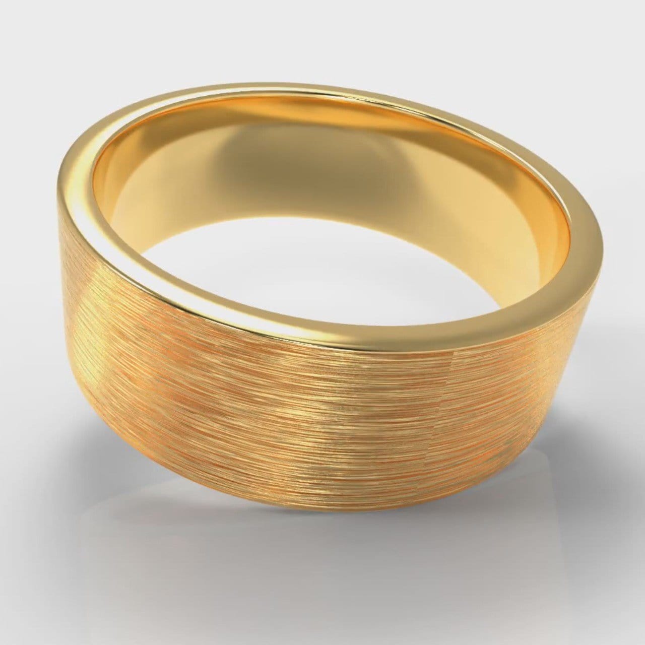 8mm Flat Top Comfort Fit Brushed Wedding Ring - Yellow Gold