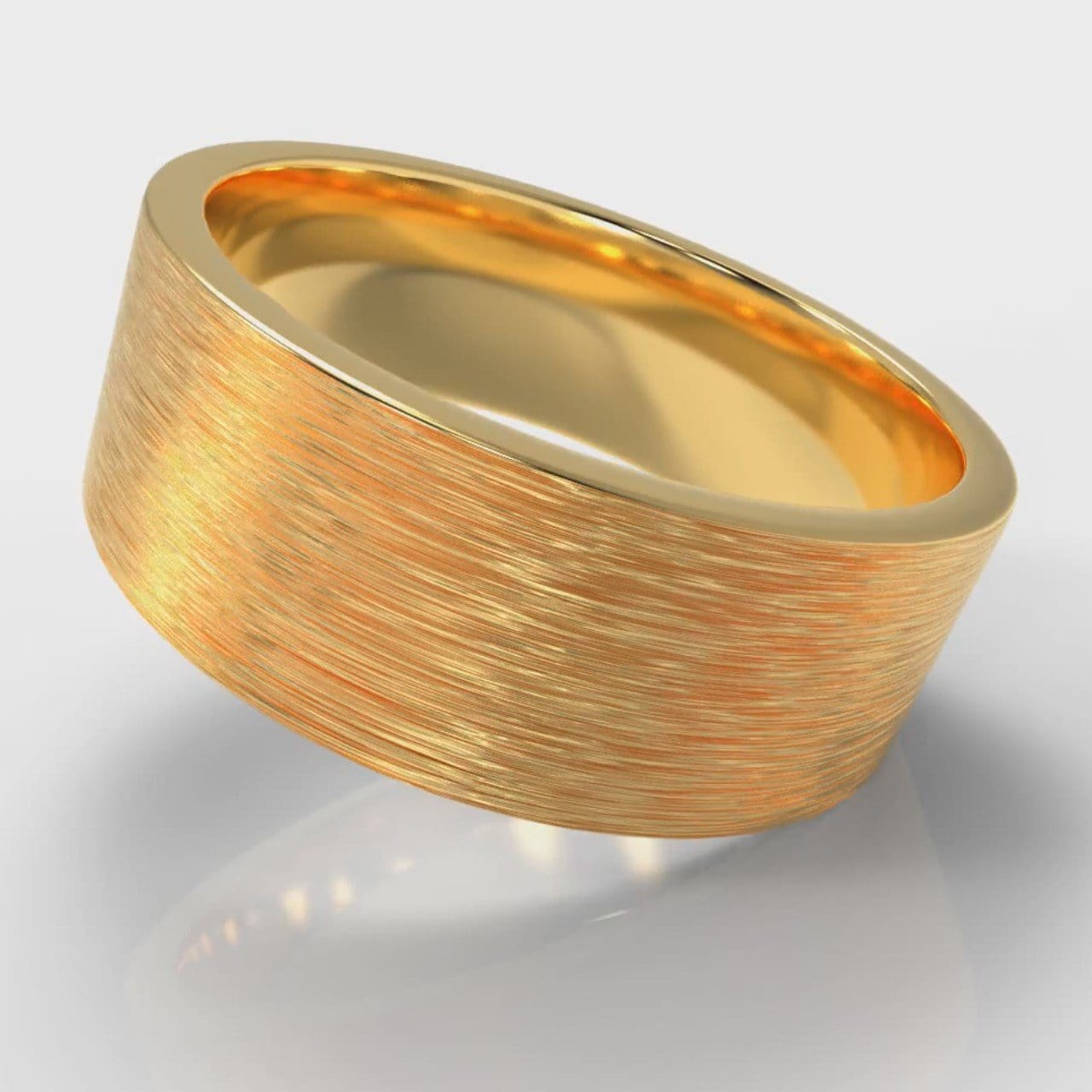 8mm Flat Top Comfort Fit Brushed Wedding Ring - Yellow Gold