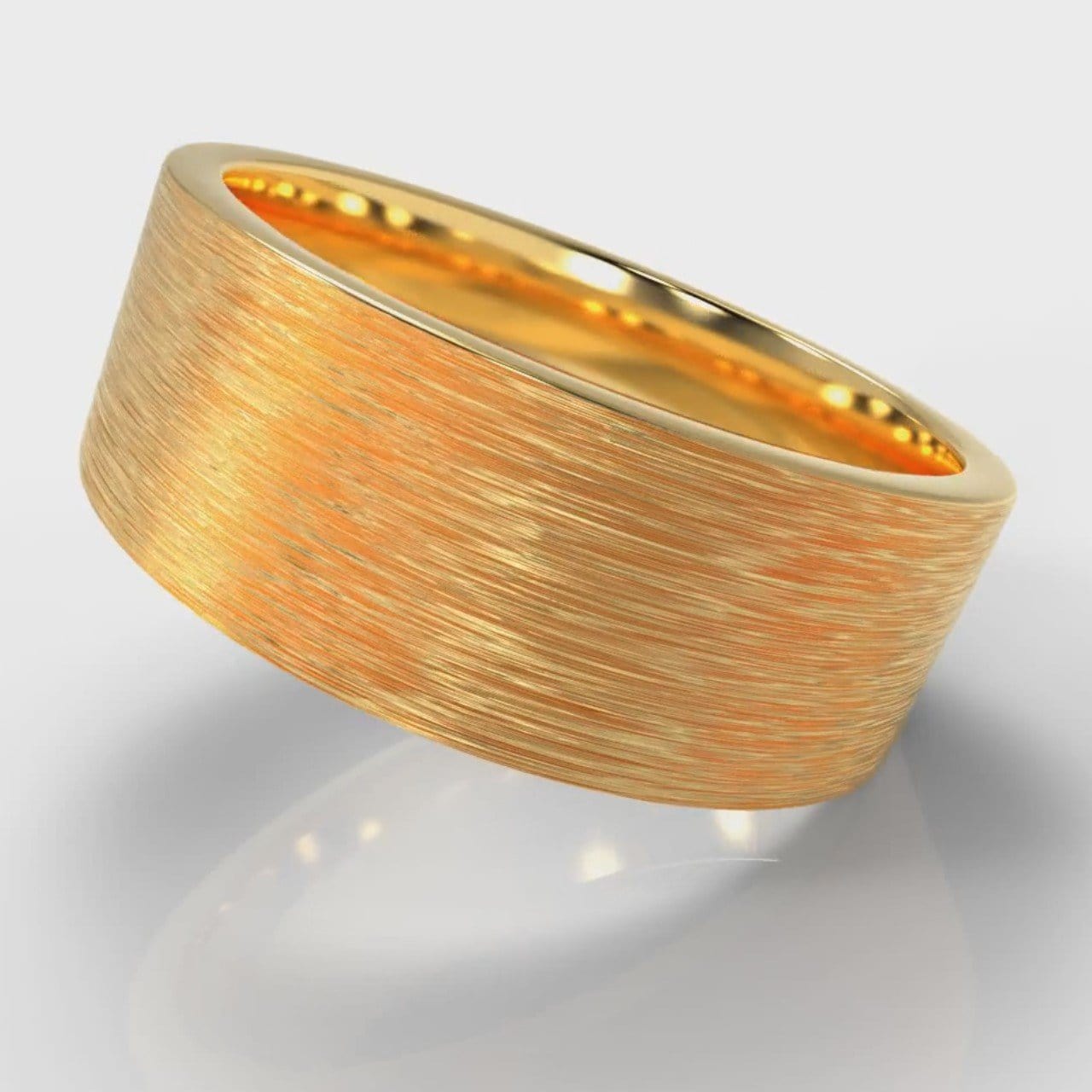 8mm Flat Top Comfort Fit Brushed Wedding Ring - Yellow Gold