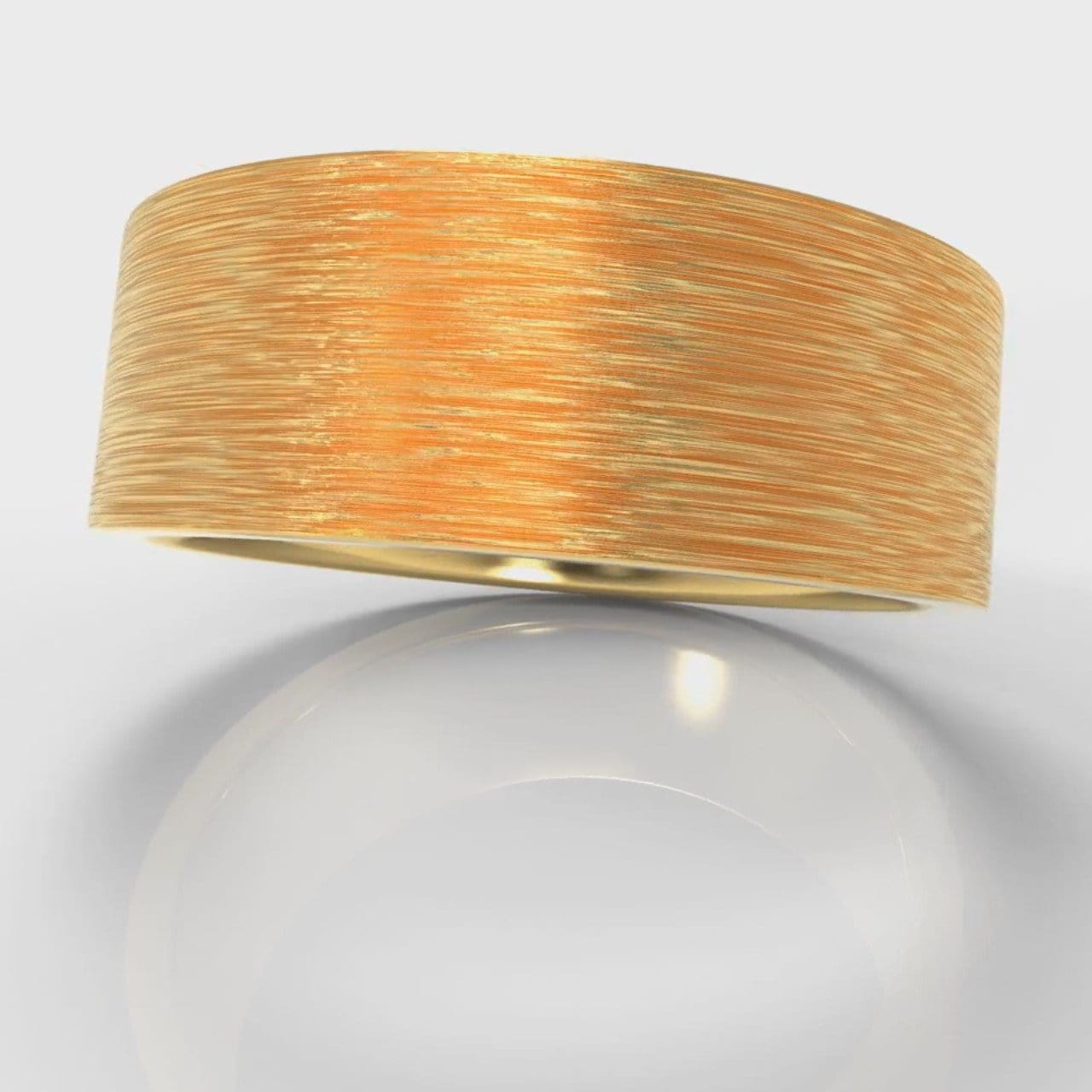8mm Flat Top Comfort Fit Brushed Wedding Ring - Yellow Gold