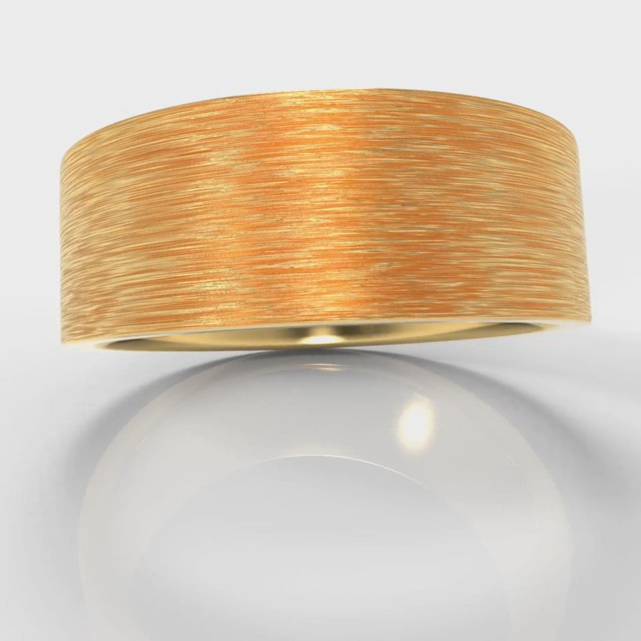 8mm Flat Top Comfort Fit Brushed Wedding Ring - Yellow Gold