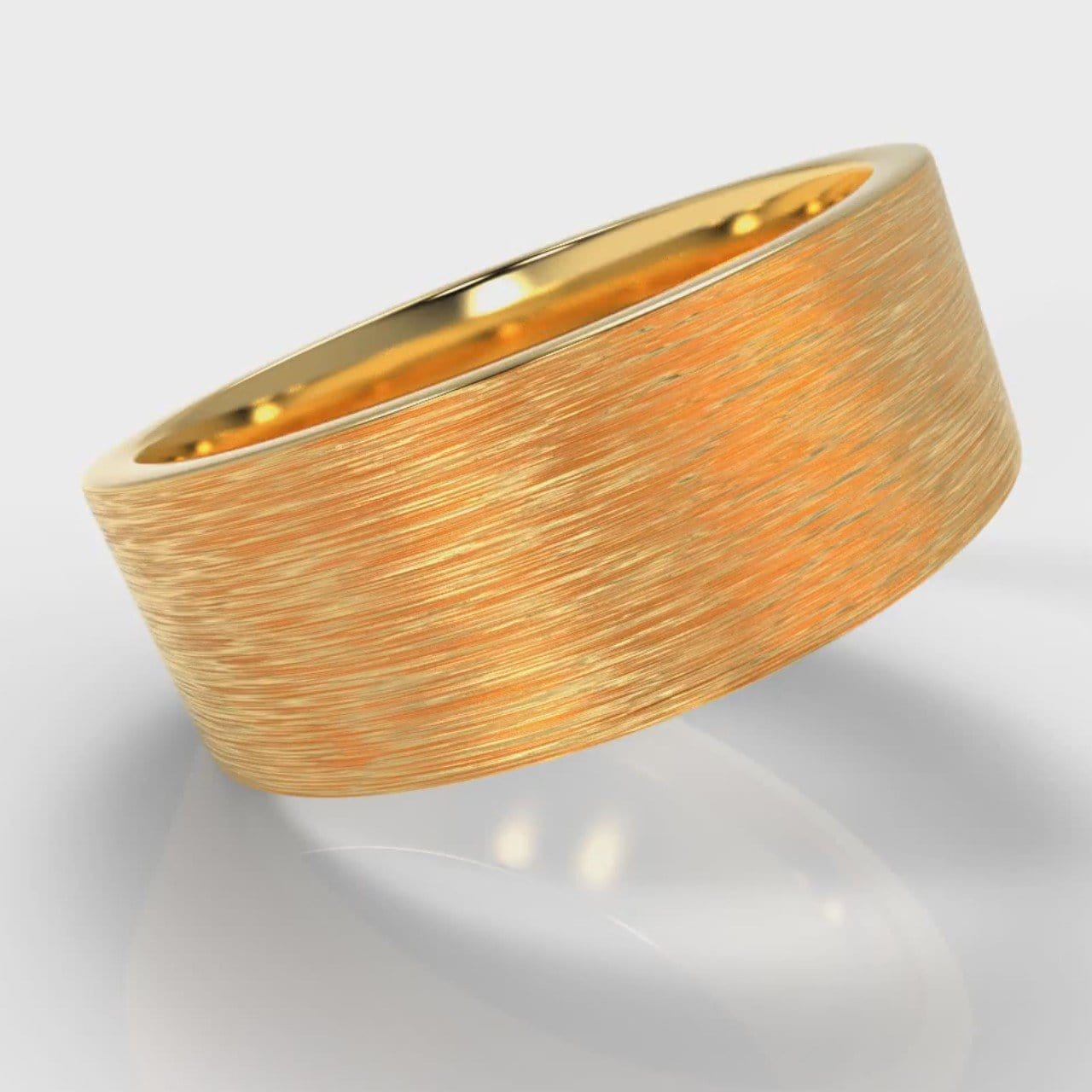 8mm Flat Top Comfort Fit Brushed Wedding Ring - Yellow Gold