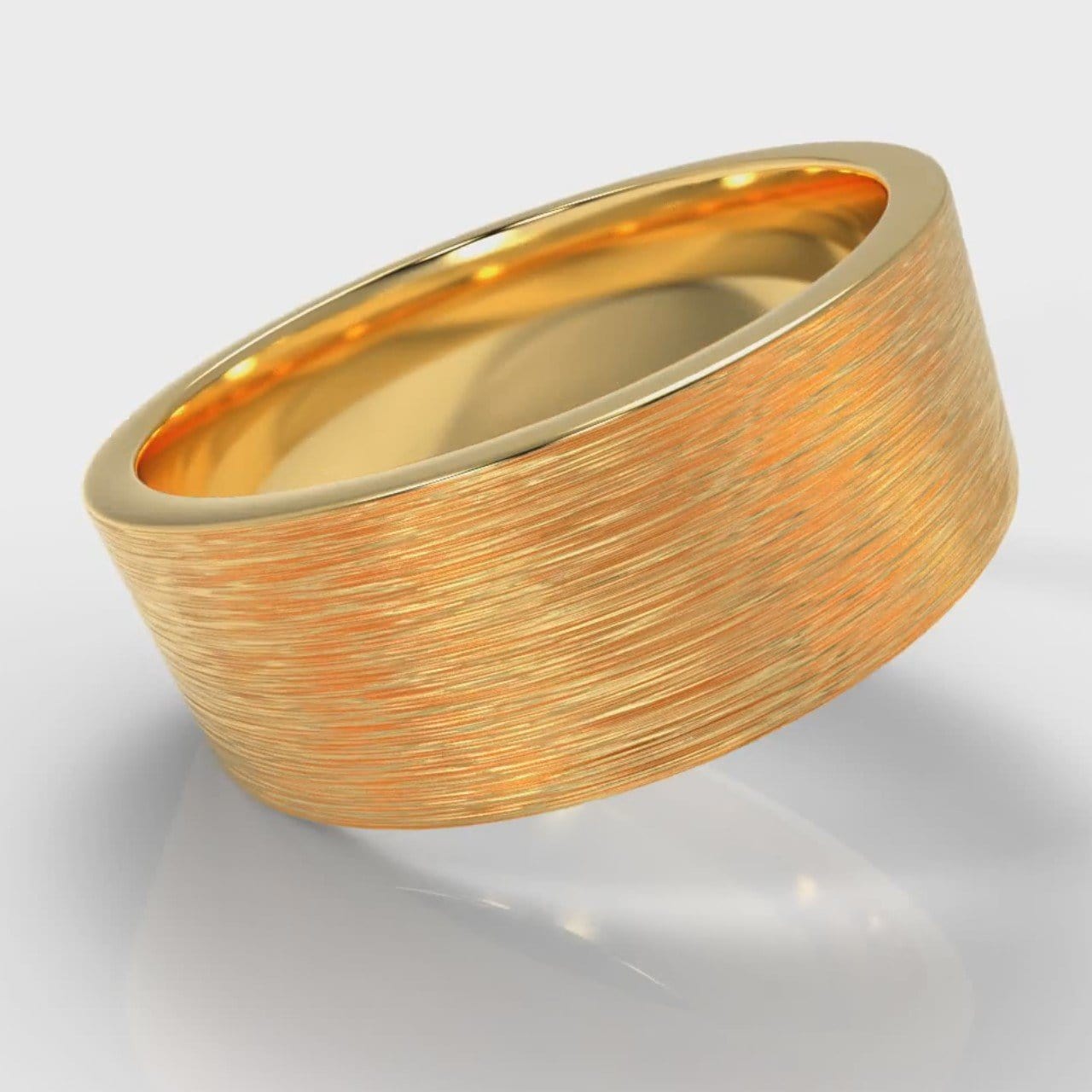 8mm Flat Top Comfort Fit Brushed Wedding Ring - Yellow Gold