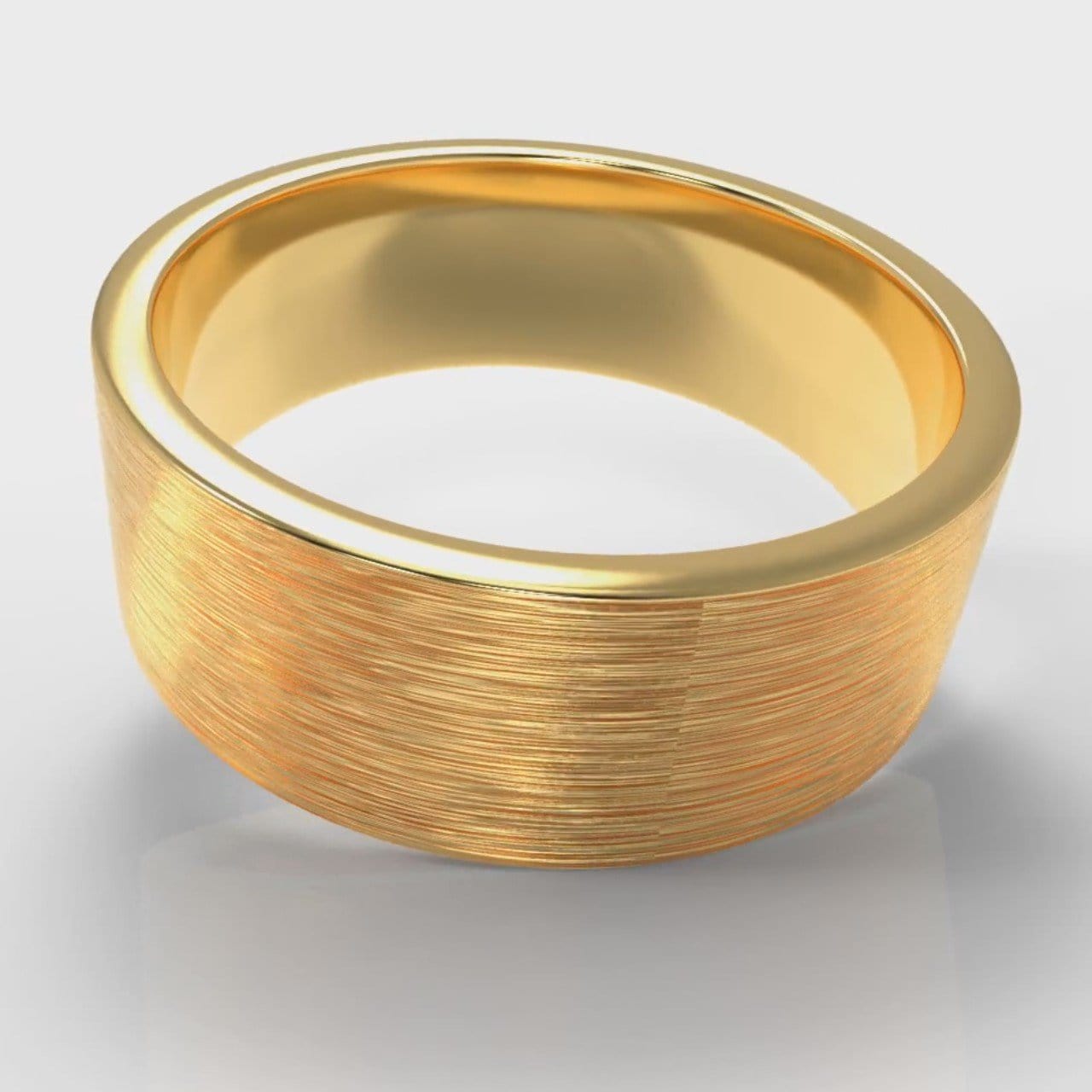 8mm Flat Top Comfort Fit Brushed Wedding Ring - Yellow Gold