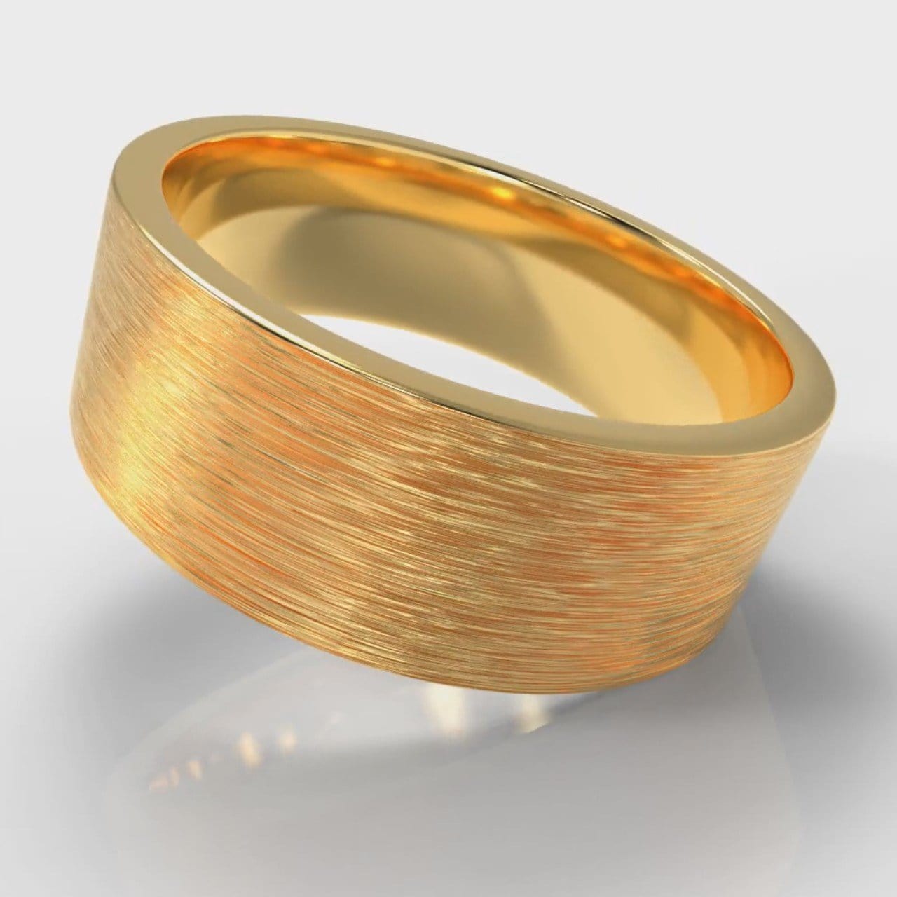 8mm Flat Top Comfort Fit Brushed Wedding Ring - Yellow Gold