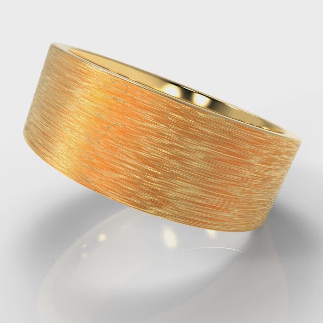 8mm Flat Top Comfort Fit Brushed Wedding Ring - Yellow Gold