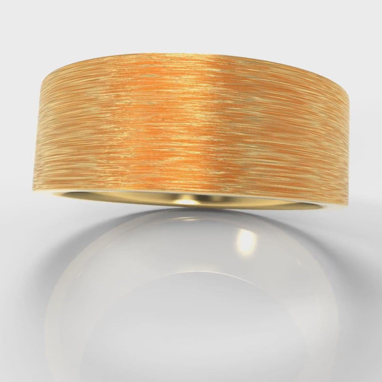 8mm Flat Top Comfort Fit Brushed Wedding Ring - Yellow Gold