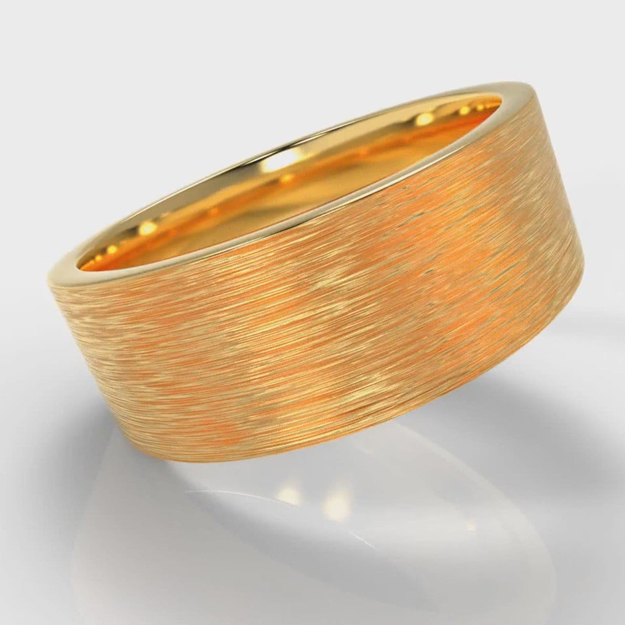 8mm Flat Top Comfort Fit Brushed Wedding Ring - Yellow Gold