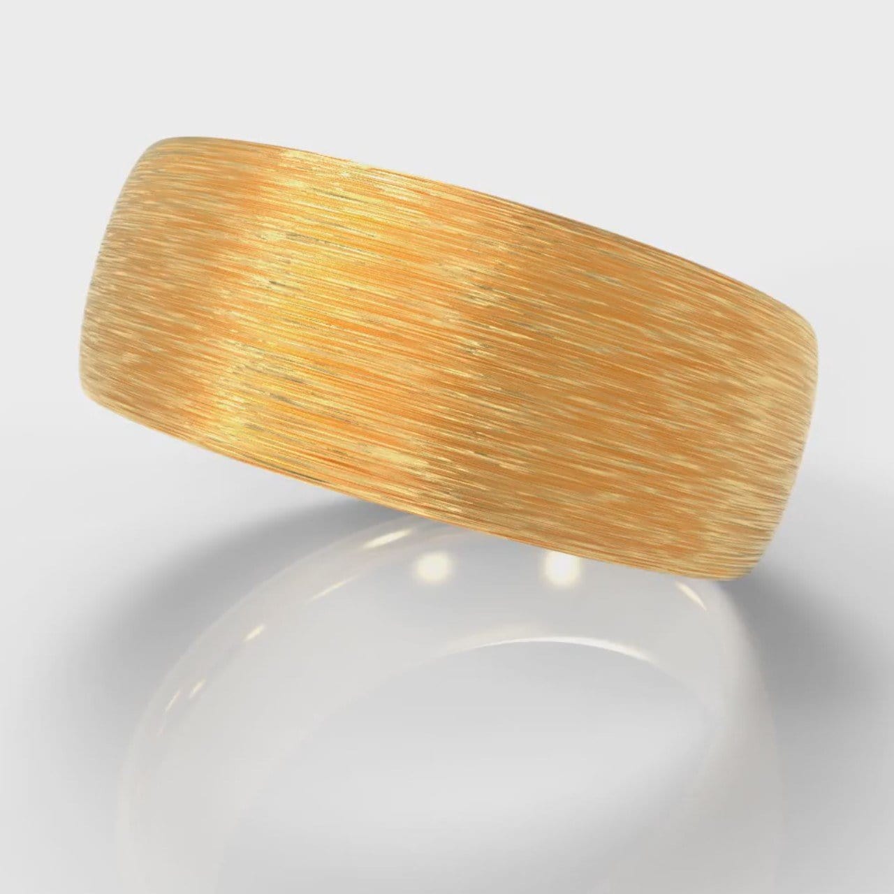 8mm Court Shaped Comfort Fit Brushed Wedding Ring - Yellow Gold