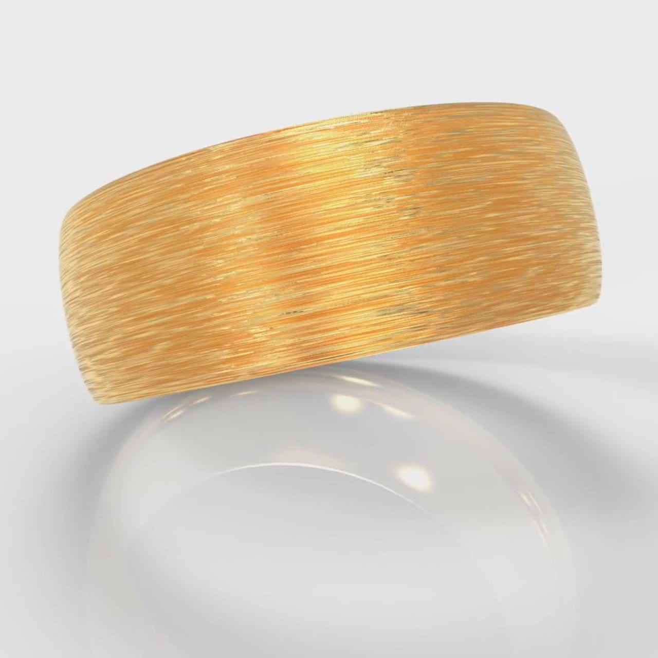 8mm Court Shaped Comfort Fit Brushed Wedding Ring - Yellow Gold