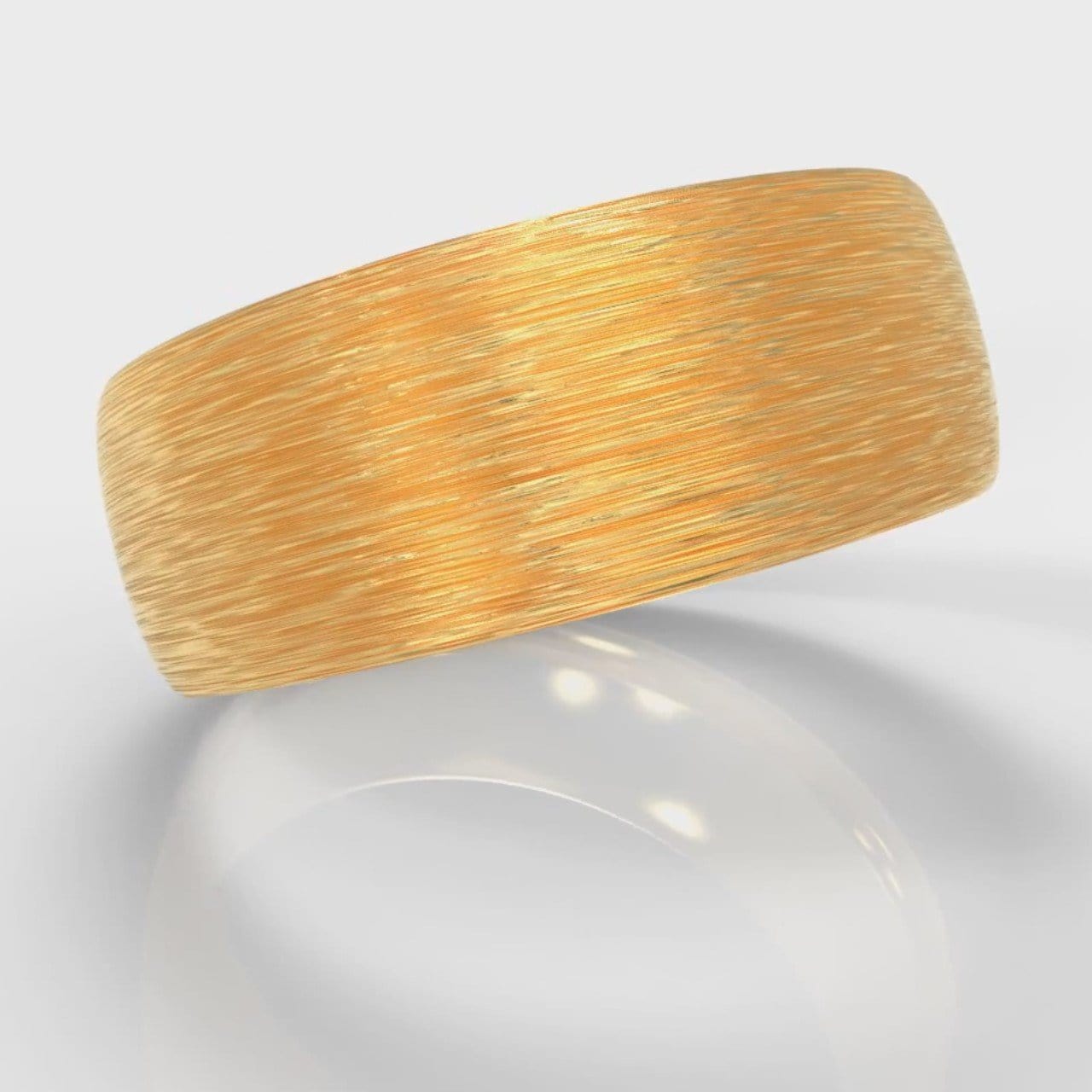 8mm Court Shaped Comfort Fit Brushed Wedding Ring - Yellow Gold